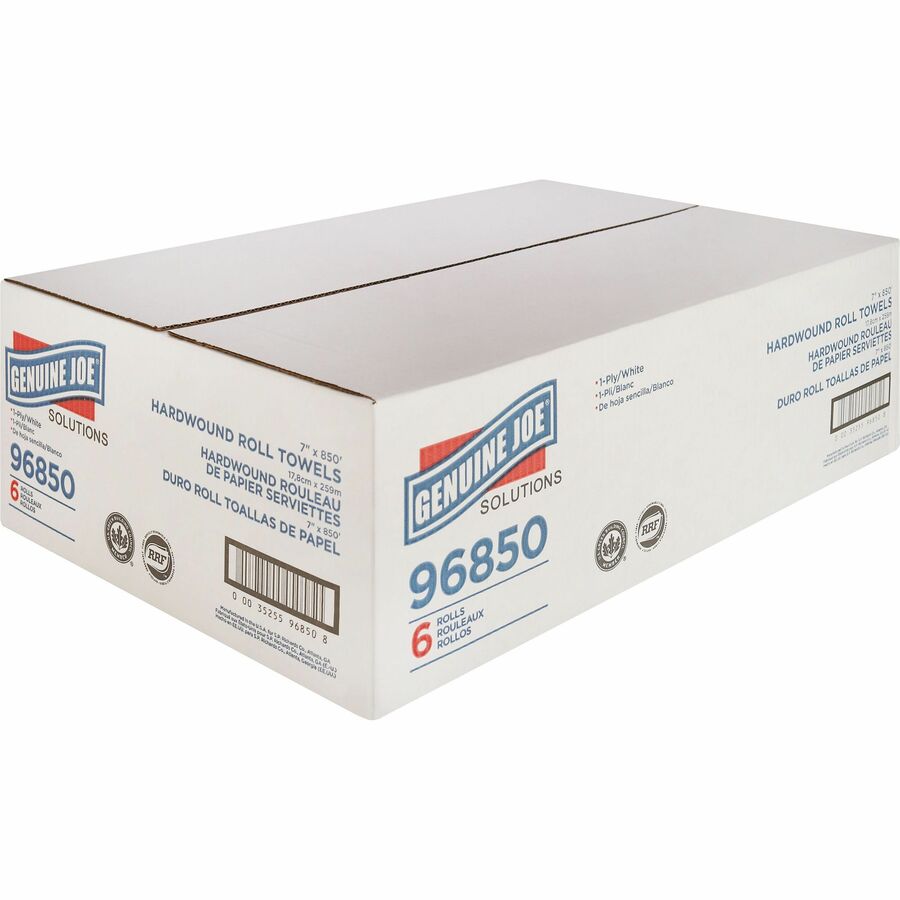 Image of Genuine Joe Hard Wound Roll Towel, 1-Ply, 7"x850', 390/PL, White