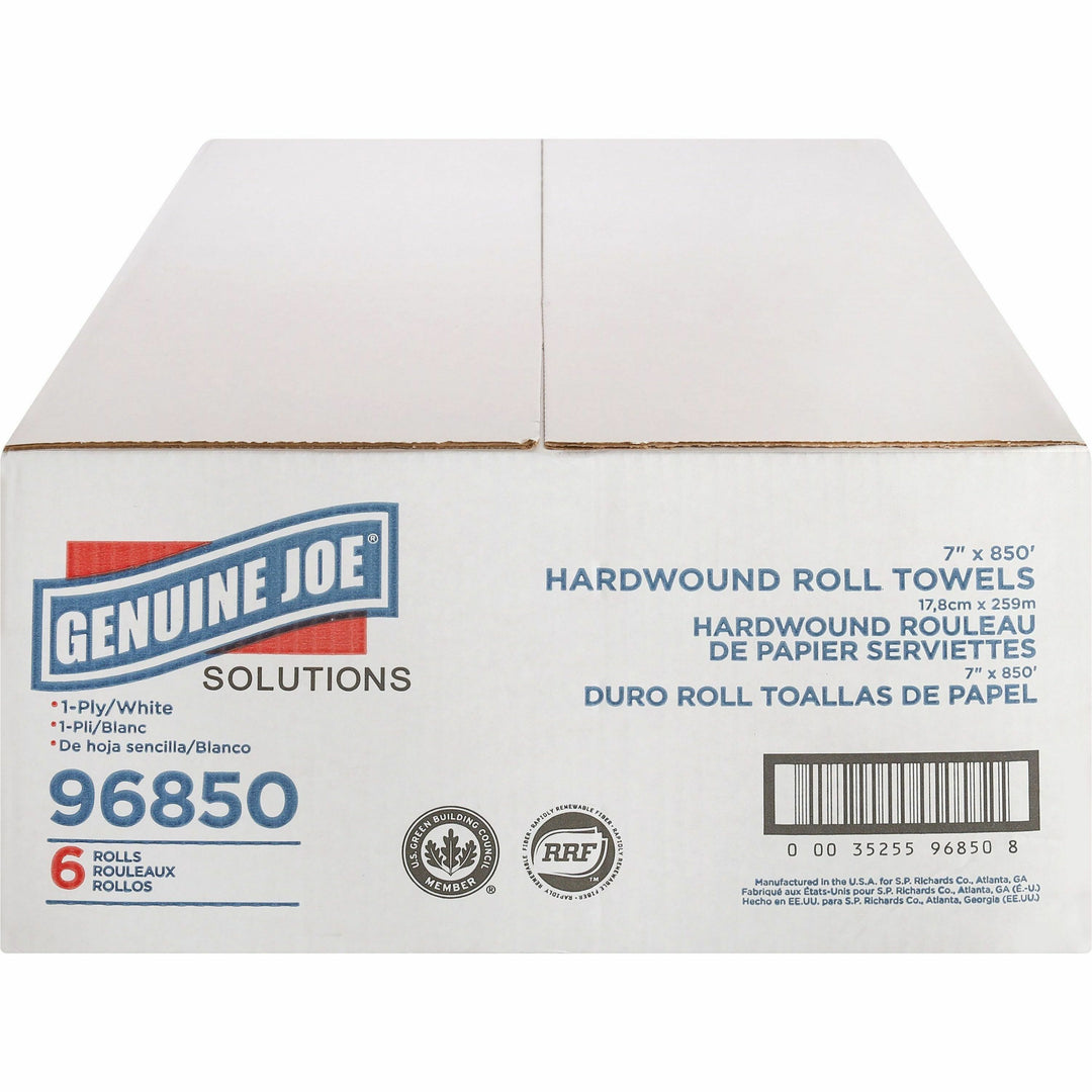 Image of Genuine Joe Hard Wound Roll Towel, 1-Ply, 7"x850', 390/PL, White