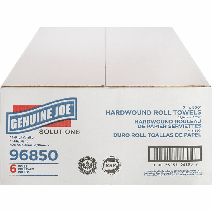 Image of Genuine Joe Hard Wound Roll Towel, 1-Ply, 7"x850', 390/PL, White