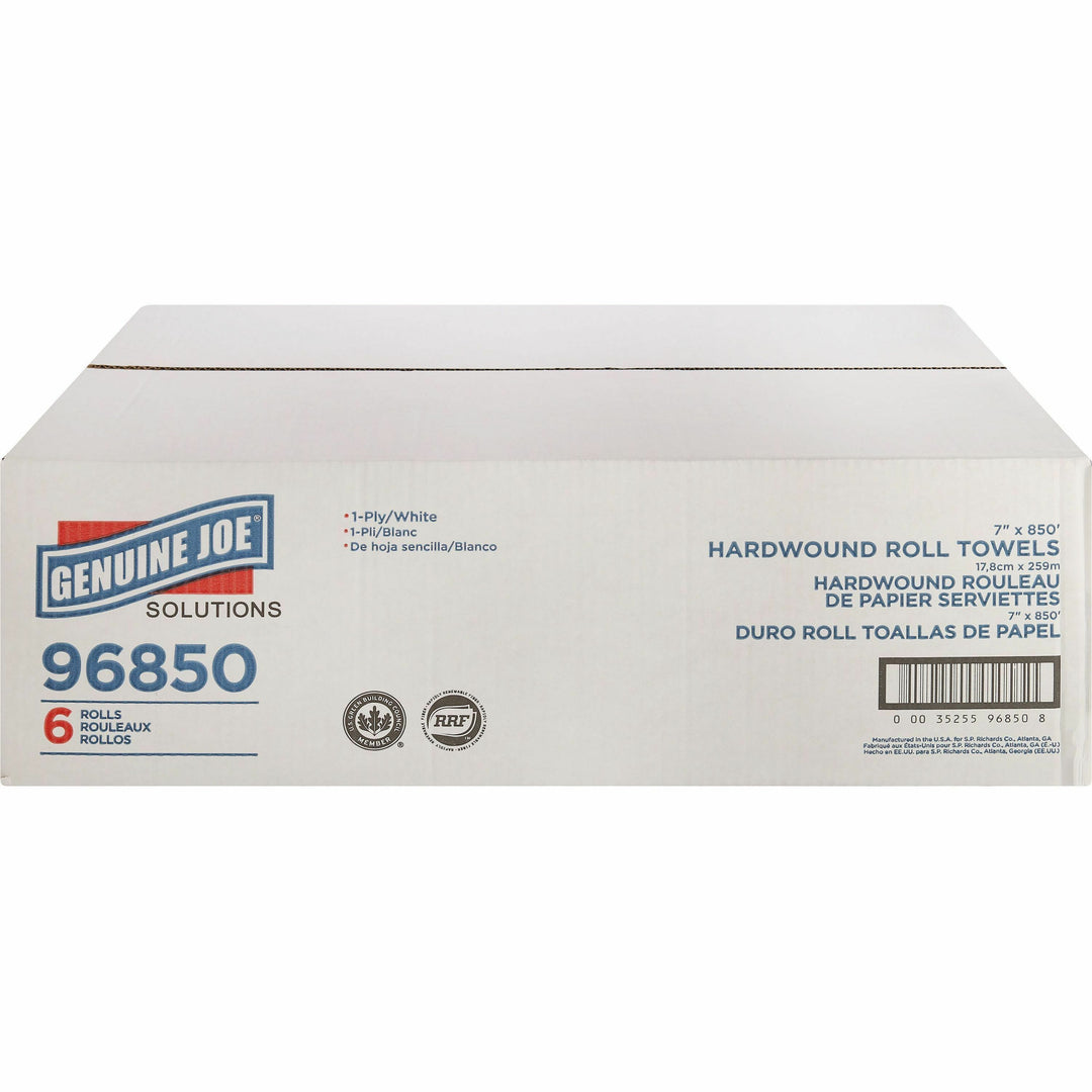 Image of Genuine Joe Hard Wound Roll Towel, 1-Ply, 7"x850', 390/PL, White
