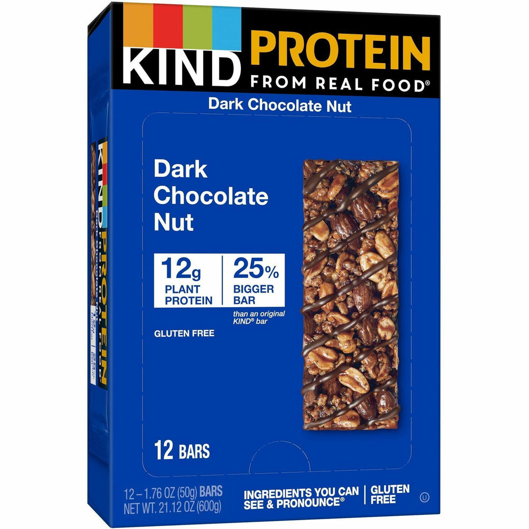 Image of KIND 26036 Dark Chocolate Nut Protein Bars, Trans Fat Free, Low Sodium, Gluten-free, Individually Wrapped, Dark Chocolate Nut, 1.76 oz, 12 / Box