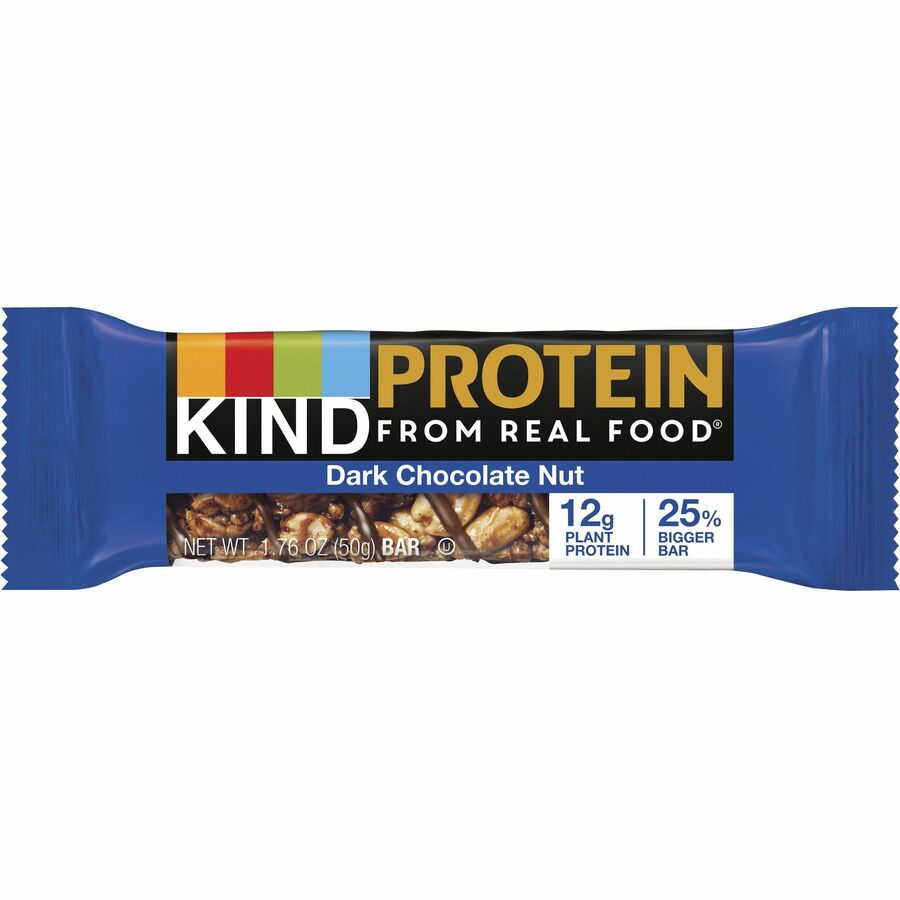 Image of KIND 26036 Dark Chocolate Nut Protein Bars, Trans Fat Free, Low Sodium, Gluten-free, Individually Wrapped, Dark Chocolate Nut, 1.76 oz, 12 / Box