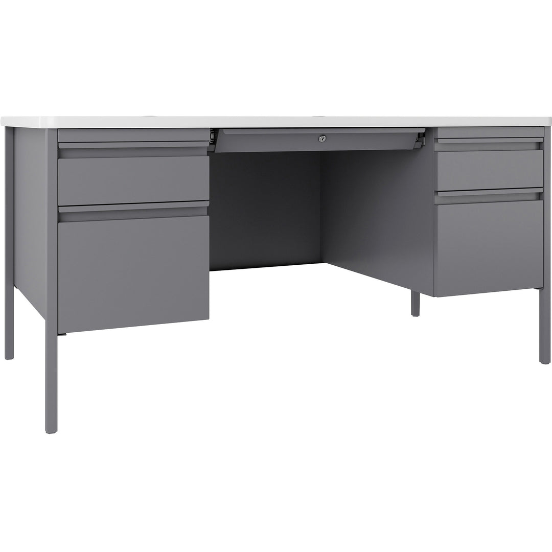 Image of Lorell Desk, Double-Pedestal, 60"x30"x29-1/2", White/Platinum