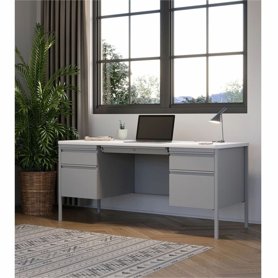 Image of Lorell Desk, Double-Pedestal, 60"x30"x29-1/2", White/Platinum