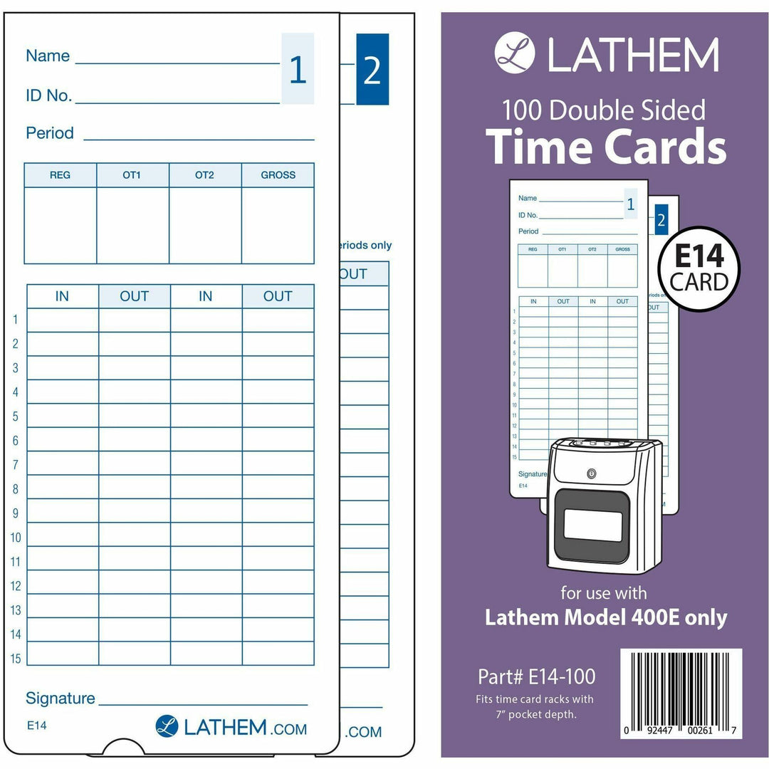 Image of Lathem® Time Time Clock Cards For Lathem Time 400e, Two Sides, 3 X 7, 100/pack