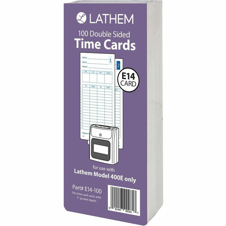 Image of Lathem E14100 Model 400E Double Sided Time Cards, Double Sided Sheet, Blue Print Color, 100 / Pack