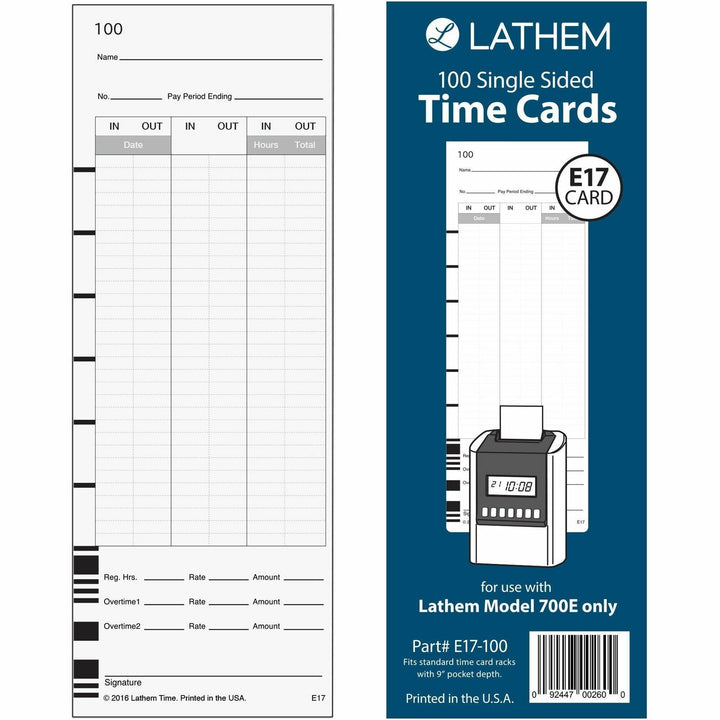Image of Lathem® Time Time Clock Cards For Lathem Time 700e, One Side, 3.5 X 9, 100/pack