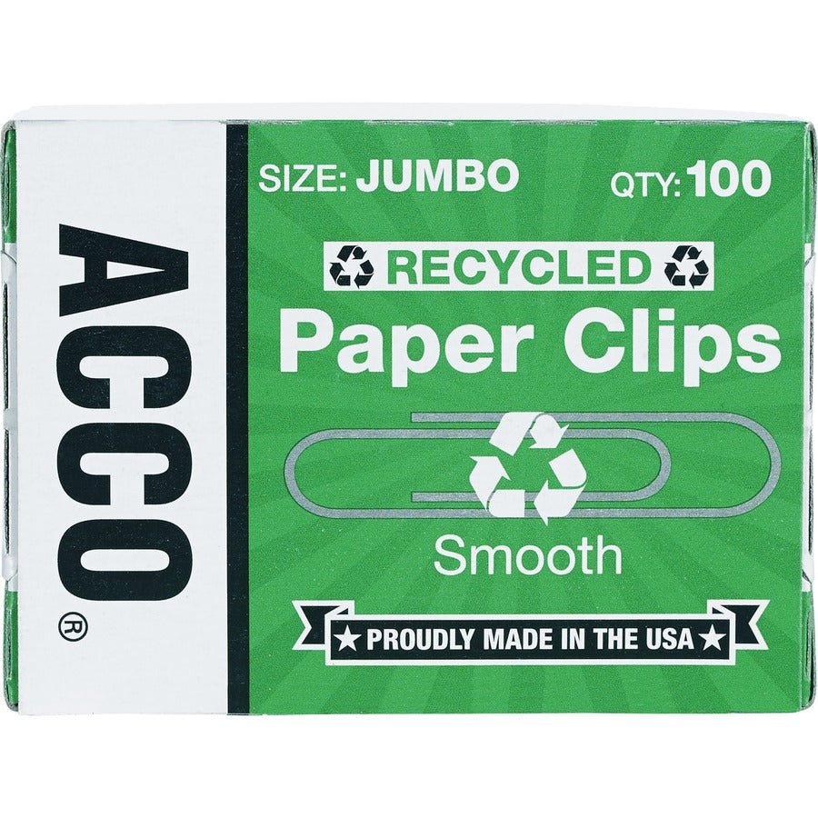 Image of ACCO Paper Clips,Recycled,No 4,1-13/23"Size,Jmbo,100/BX,10/PK,SR