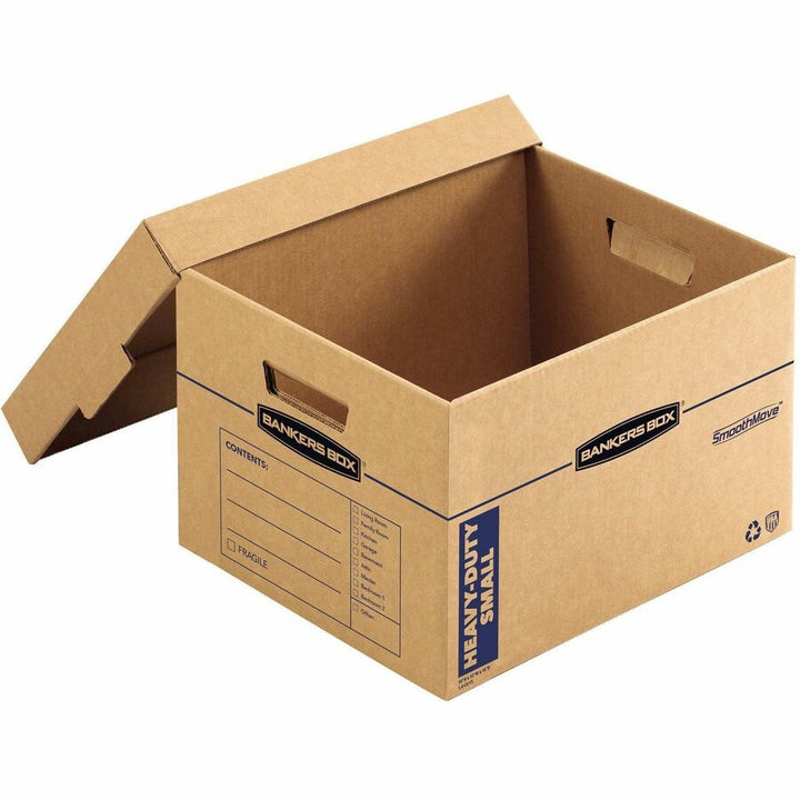 Image of Bankers Box® SmoothMove Maximum Strength Moving Boxes, Half Slotted Container (HSC), Small, 15" x 15" x 12", Brown/Blue, 8/Pack