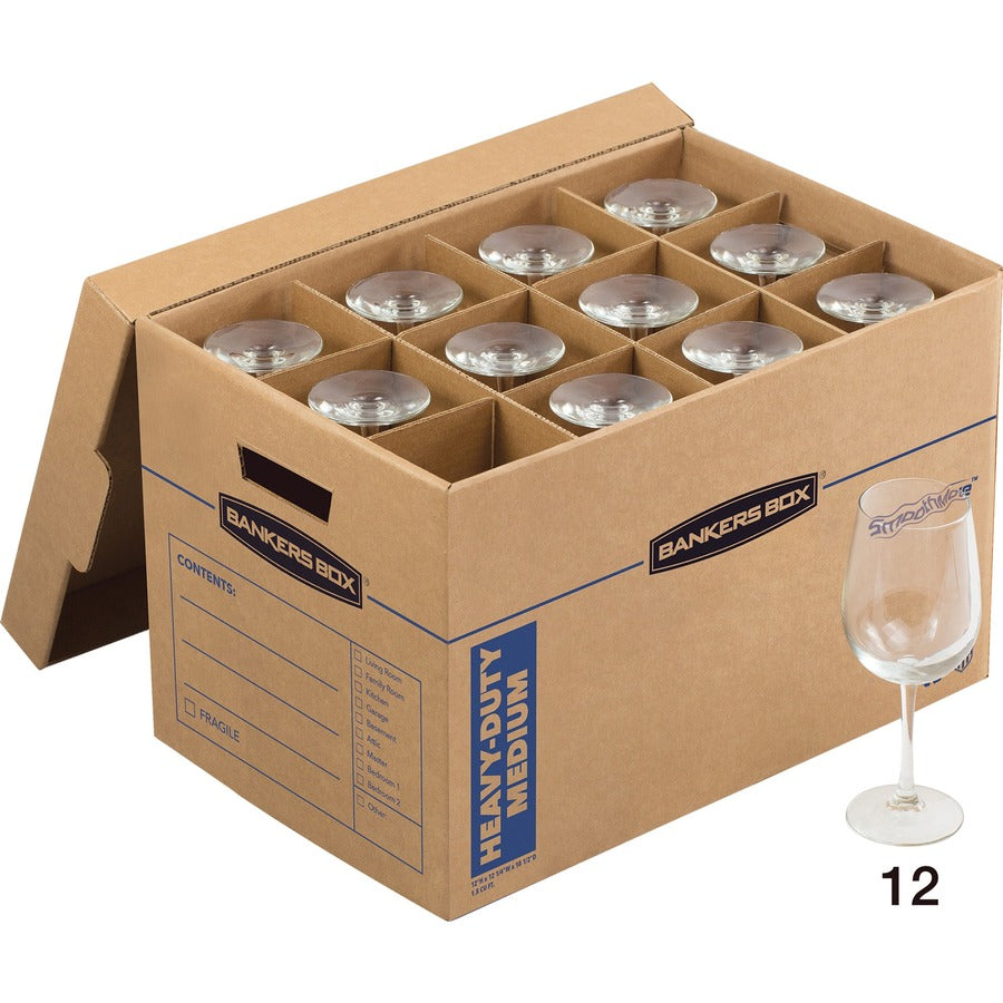 Image of Bankers Box® SmoothMove Maximum Strength Moving Boxes, Half Slotted Container (HSC), Medium, 12.25" x 18.5" x 12", Brown/Blue, 8/Pack