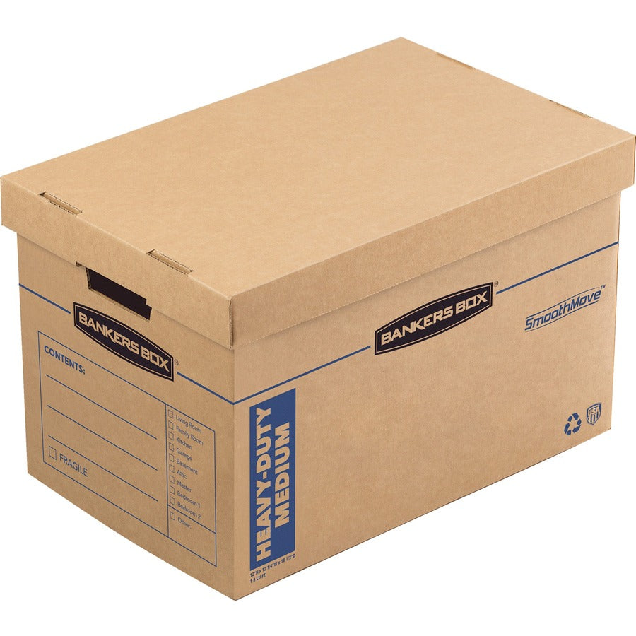 Image of Bankers Box® SmoothMove Maximum Strength Moving Boxes, Half Slotted Container (HSC), Medium, 12.25" x 18.5" x 12", Brown/Blue, 8/Pack