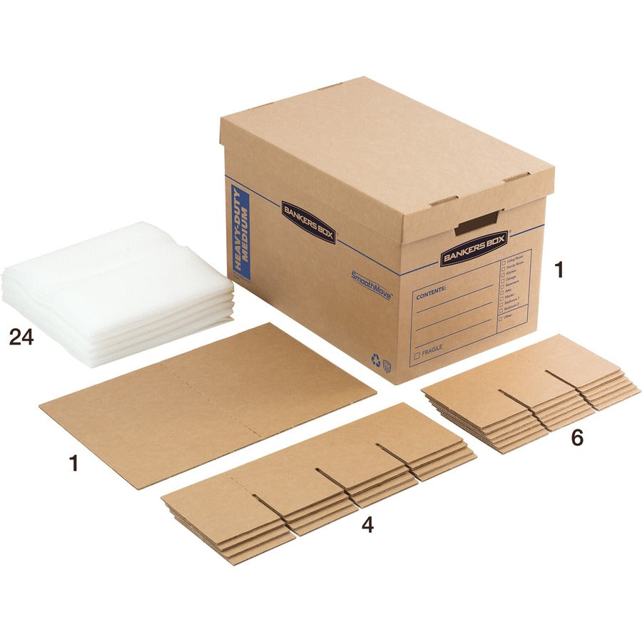 Image of Bankers Box® SmoothMove Maximum Strength Moving Boxes, Half Slotted Container (HSC), Medium, 12.25" x 18.5" x 12", Brown/Blue, 8/Pack