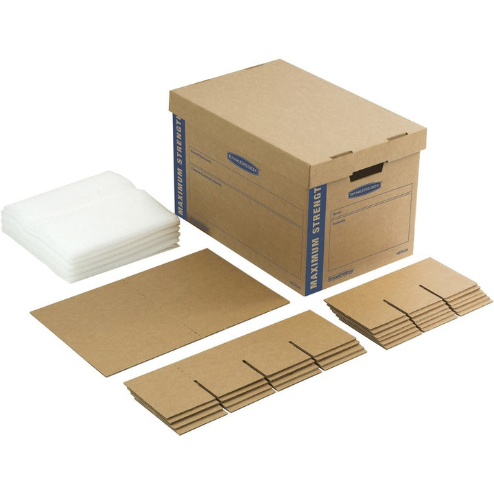 Image of Bankers Box® SmoothMove Kitchen Moving Kit with Dividers + Foam, Half Slotted Container (HSC), Medium, 12.25" x 18.5" x 12", Brown/Blue