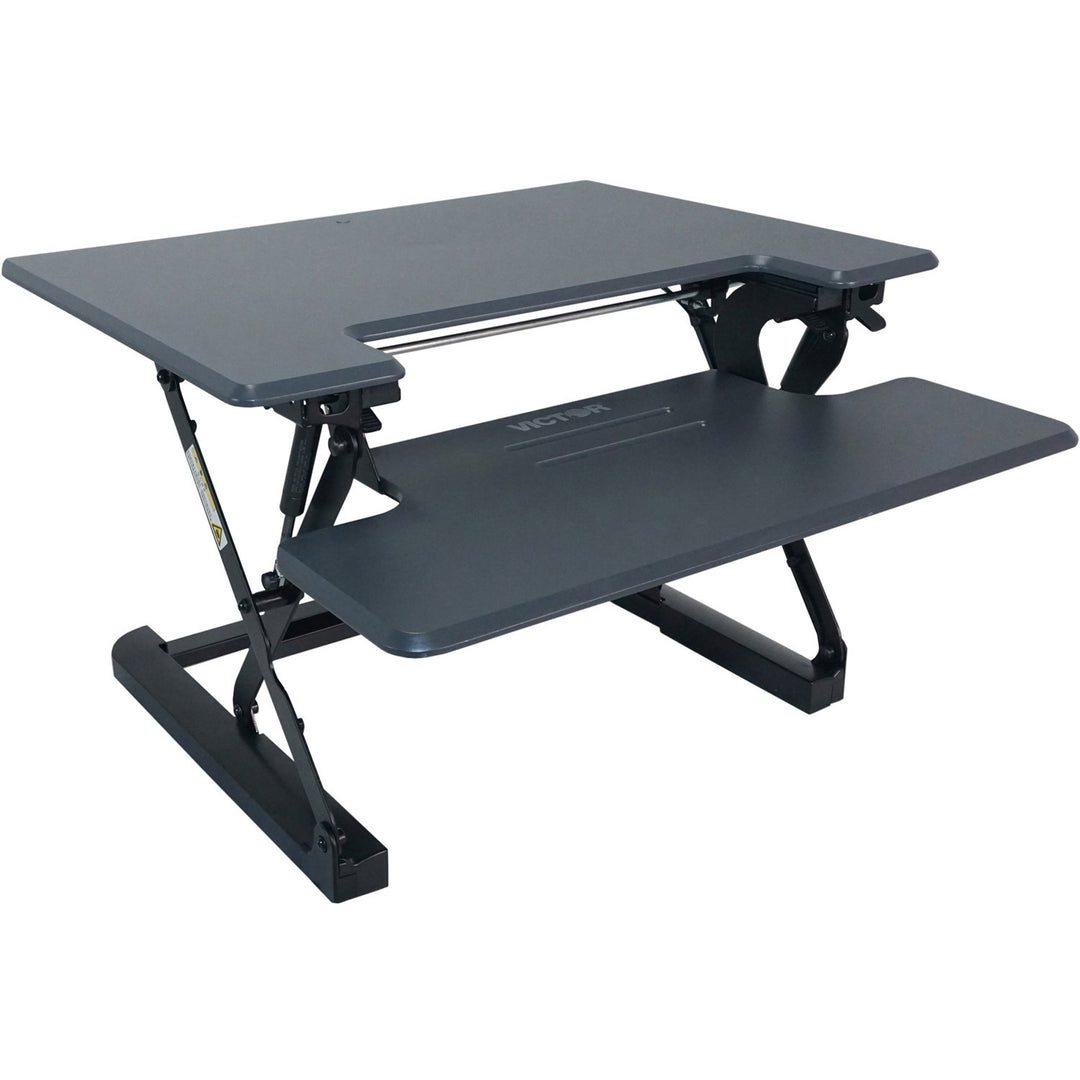 Image of Victor® High Rise Height Adjustable Standing Desk With Keyboard Tray, 31" X 31.25" X 5.25" To 20", Gray/black