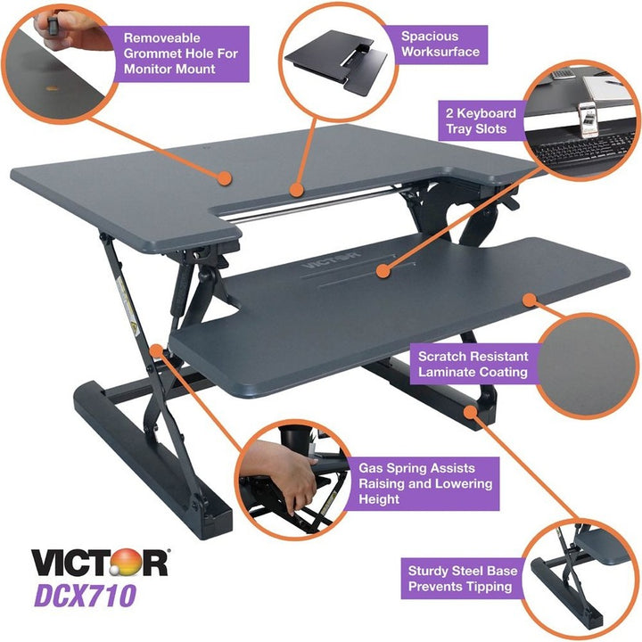 Image of Victor® High Rise Height Adjustable Standing Desk With Keyboard Tray, 31" X 31.25" X 5.25" To 20", Gray/black