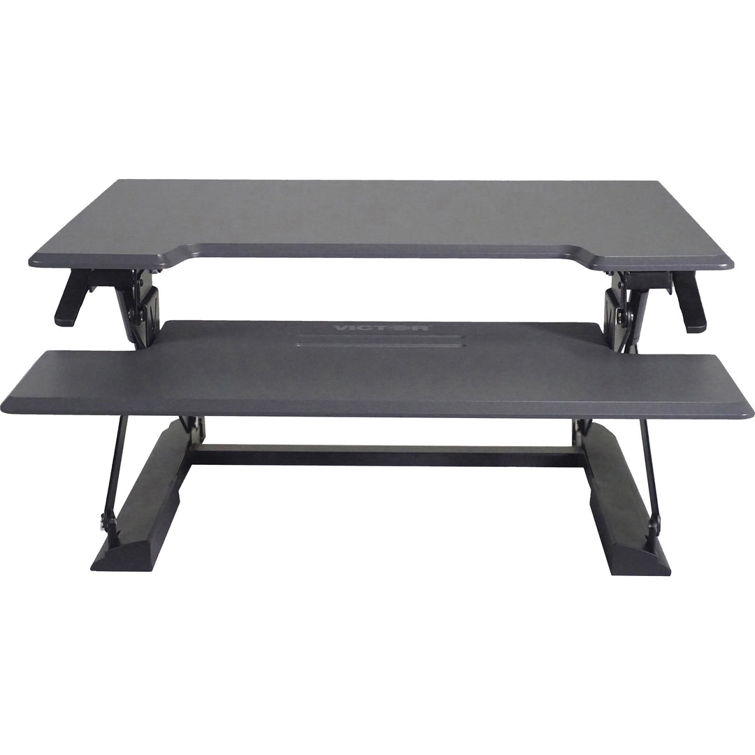 Image of Victor® High Rise Height Adjustable Standing Desk With Keyboard Tray, 31" X 31.25" X 5.25" To 20", Gray/black