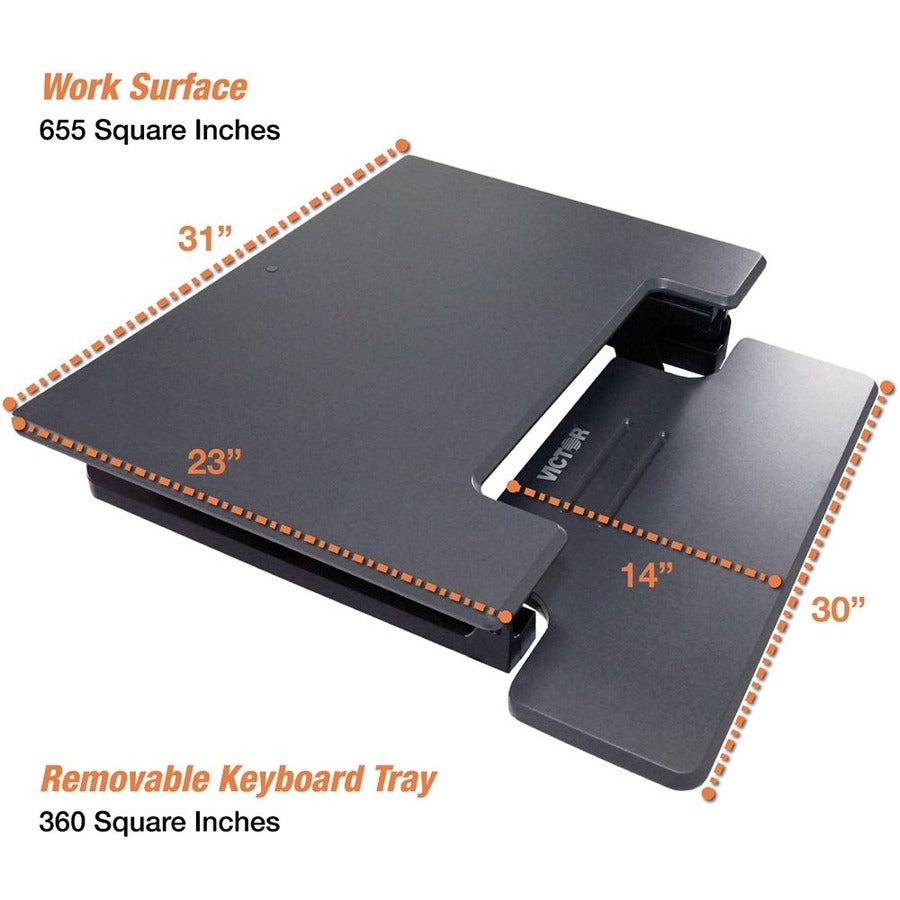 Image of Victor® High Rise Height Adjustable Standing Desk With Keyboard Tray, 31" X 31.25" X 5.25" To 20", Gray/black
