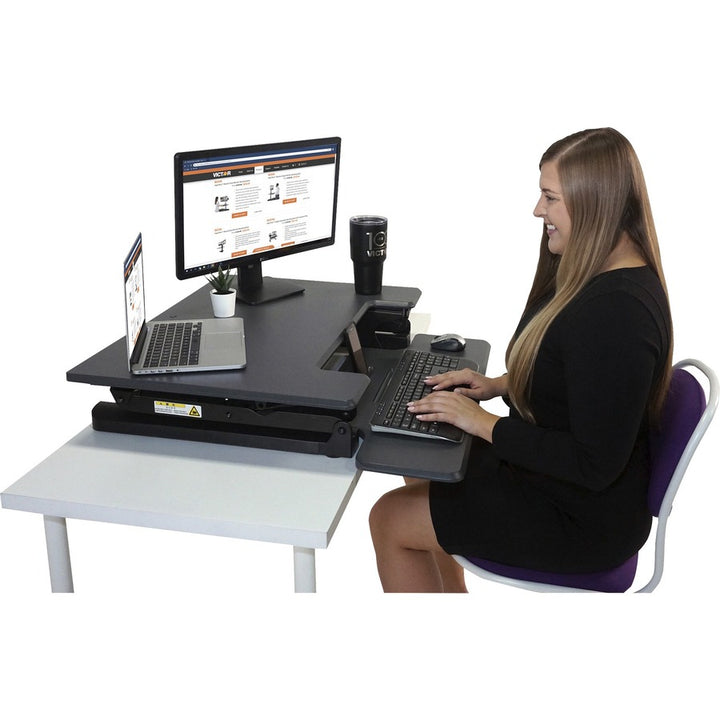 Image of Victor® High Rise Height Adjustable Standing Desk With Keyboard Tray, 31" X 31.25" X 5.25" To 20", Gray/black