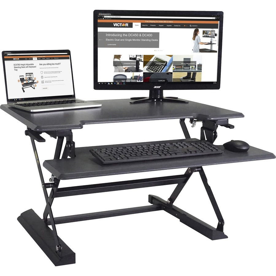 Image of Victor® High Rise Height Adjustable Standing Desk With Keyboard Tray, 31" X 31.25" X 5.25" To 20", Gray/black