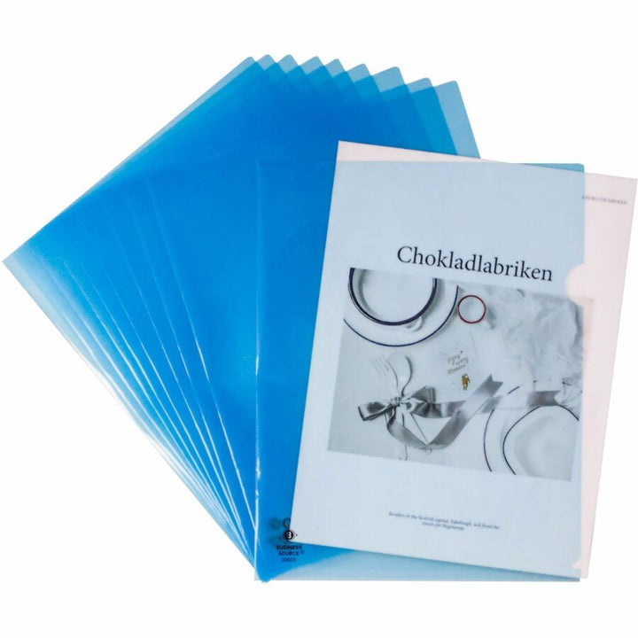 Image of Business Source File Holders, Poly, Transparent, 11"x8-1/2", 10/PK, Blue