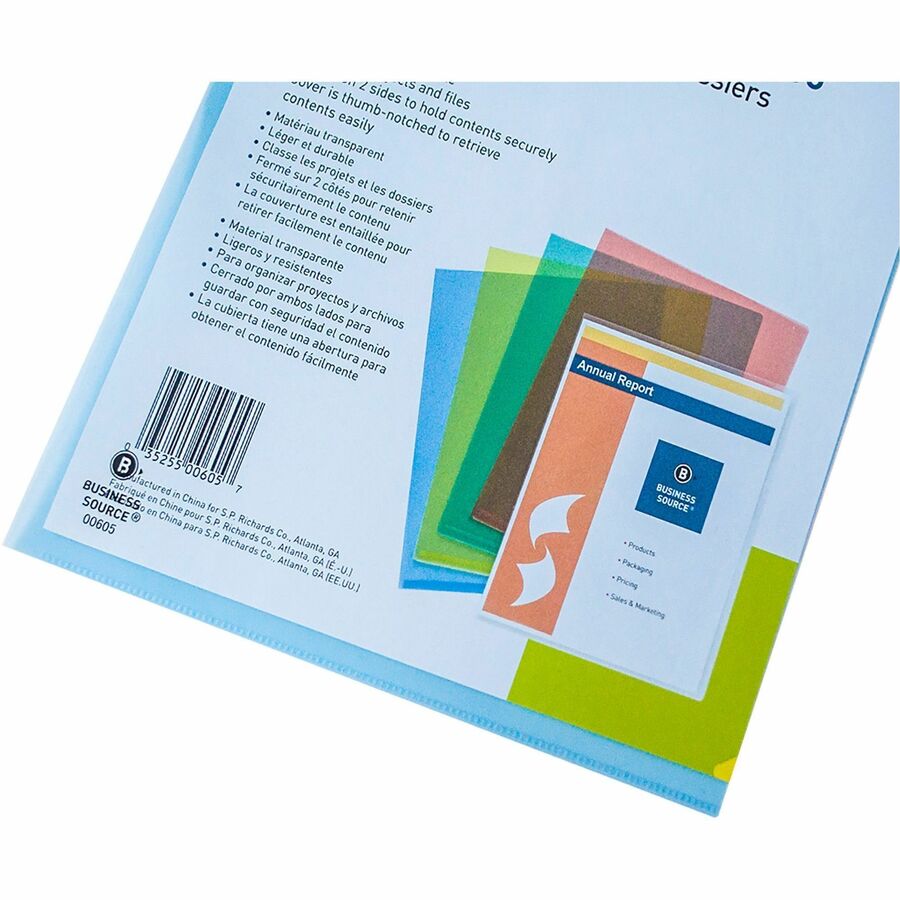 Image of Business Source File Holders, Poly, Transparent, 11"x8-1/2", 10/PK, Blue