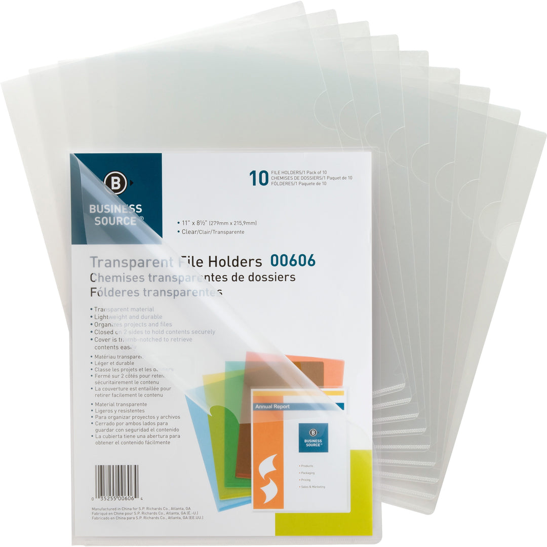 Image of Business Source File Holders, Poly, Water-resistant, 11"x8-1/2", 10/PK, CL
