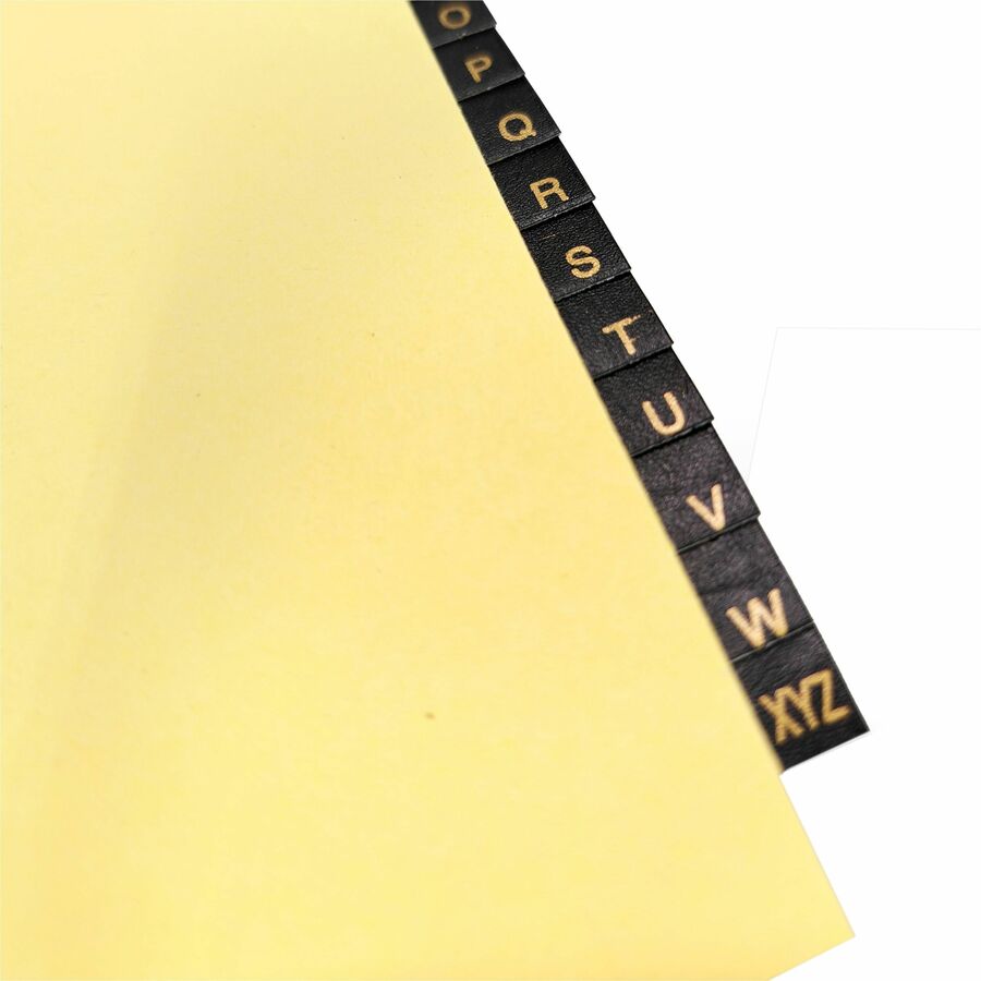 Image of Business Source Black Leather Tab Indexes, A-Z, 8-1/2"x11", 26/ST, Buff