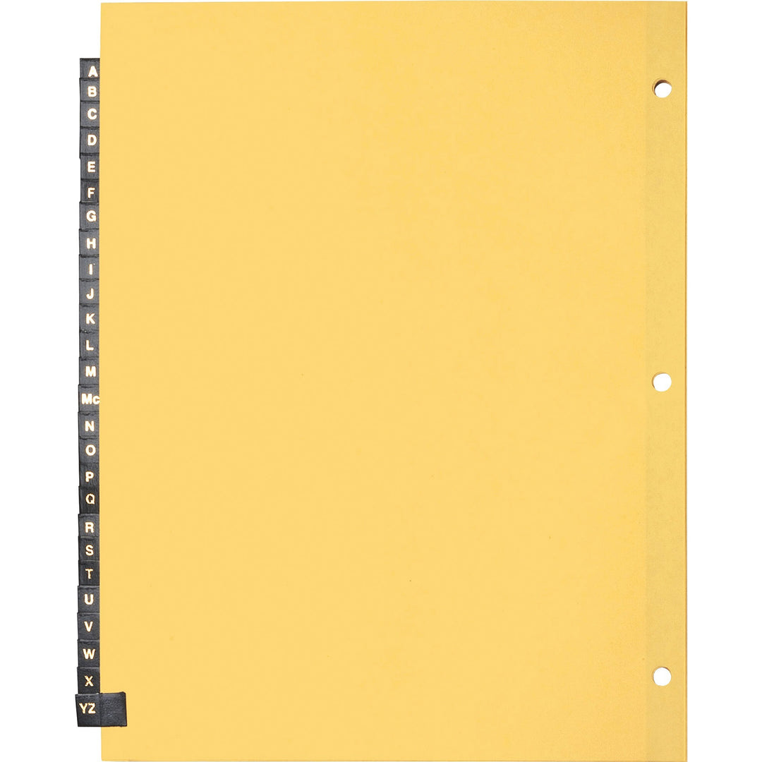 Image of Business Source Black Leather Tab Indexes, A-Z, 8-1/2"x11", 26/ST, Buff