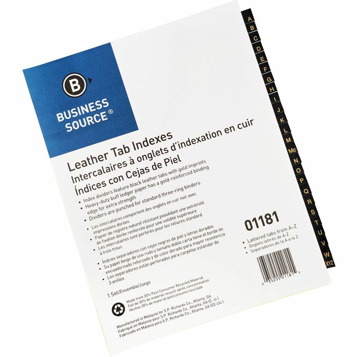 Image of Business Source Black Leather Tab Indexes, A-Z, 8-1/2"x11", 26/ST, Buff