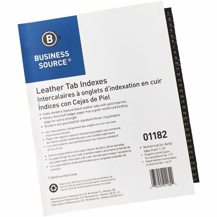 Image of Business Source Tab Indexes,Printed 1-31,Black Lthr,8-1/2"x11",31/ST,Buff
