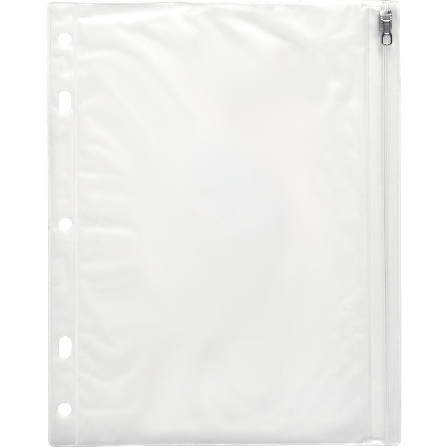 Image of Business Source Ring Binder Pocket,w/Zipper,Plastic,7HP,10"x8",Clear