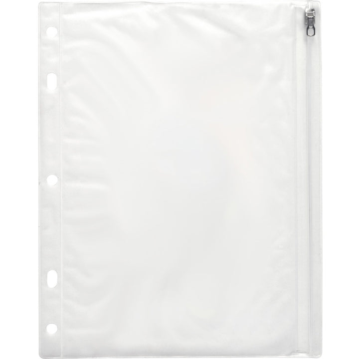 Image of Business Source Ring Binder Pocket,w/Zipper,Plastic,7HP,10"x8",Clear