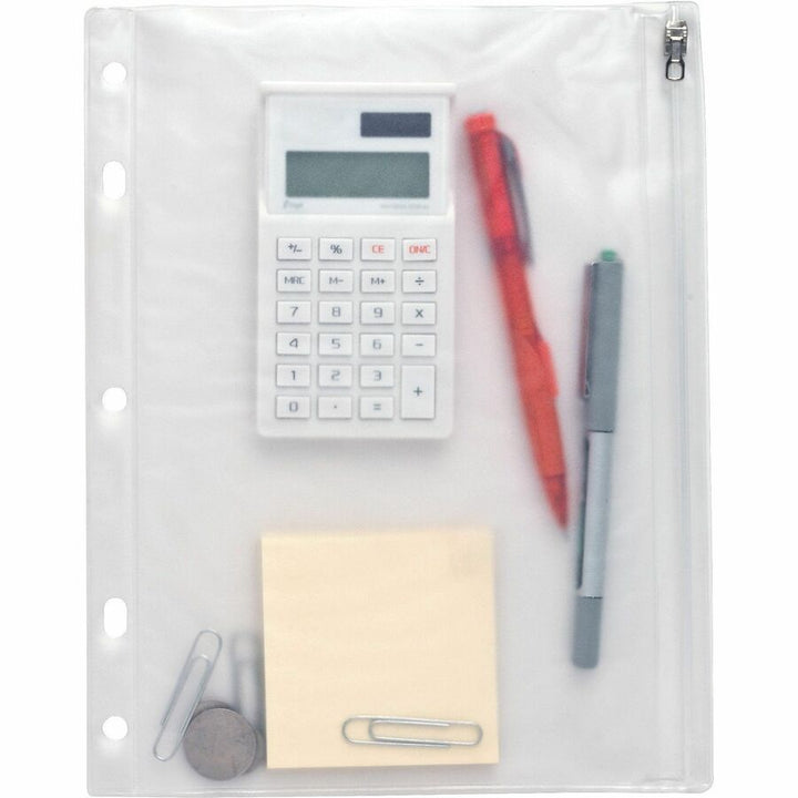 Image of Business Source Ring Binder Pockets,w/Zipper,Plastic,7HP,10"x8",24/BX,Clear