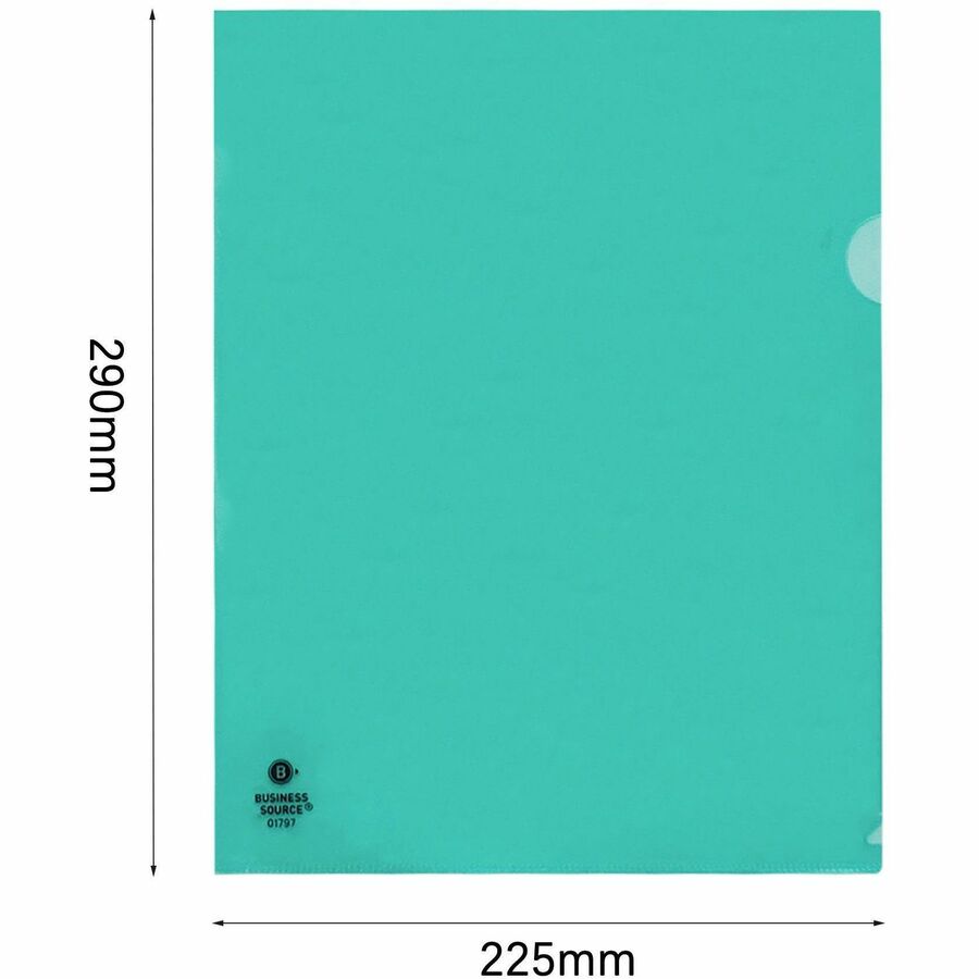 Image of Business Source File Holders, Poly, Transparent, 11"x8-1/2", 10/PK, Green