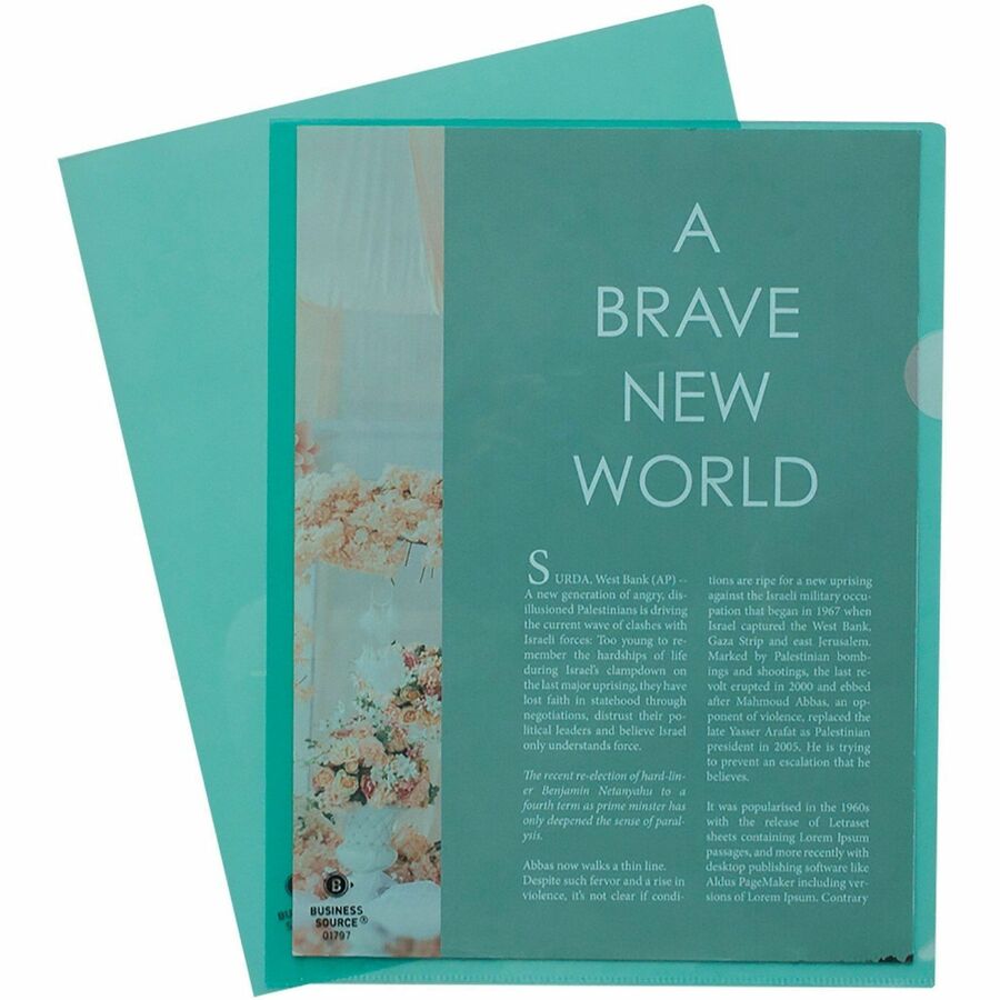 Image of Business Source File Holders, Poly, Transparent, 11"x8-1/2",10/PK,5PK/BX,GN