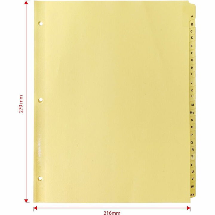 Image of Business Source Indexes, Plastic Tabs, A-Z, 3HP, 8-1/2"x11", 25/ST, Buff