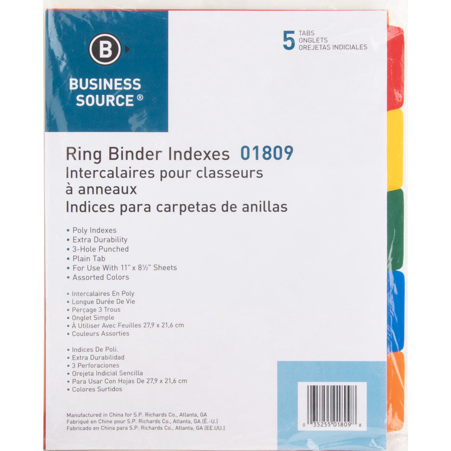 Image of Business Source Indexes, Poly, Pain Tab, 3HP, 8-1/2"x11", 5/ST, AST