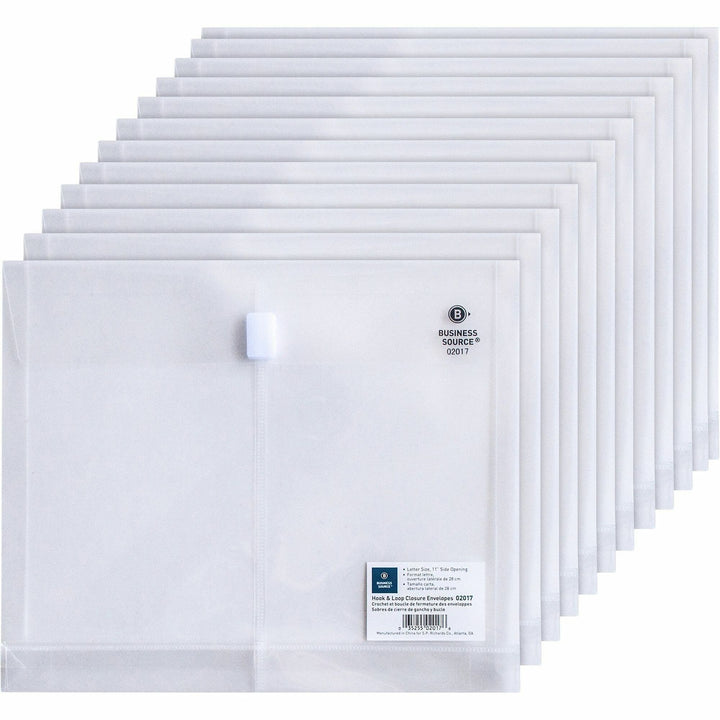 Image of Business Source 02017 File Pocket, 8 1/2" x 11", 1" Expansion, Clear, Hook & Loop Closure, Transfer Safe, 12 / Pack