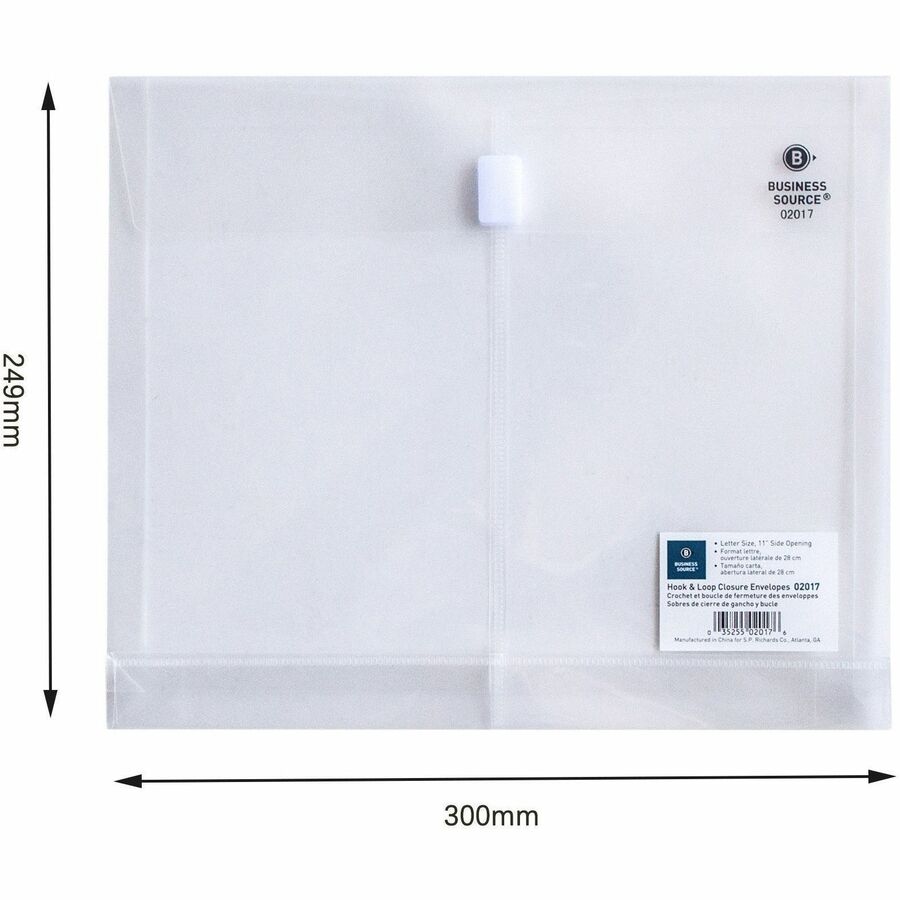 Image of Business Source 02017 File Pocket, 8 1/2" x 11", 1" Expansion, Clear, Hook & Loop Closure, Transfer Safe, 12 / Pack
