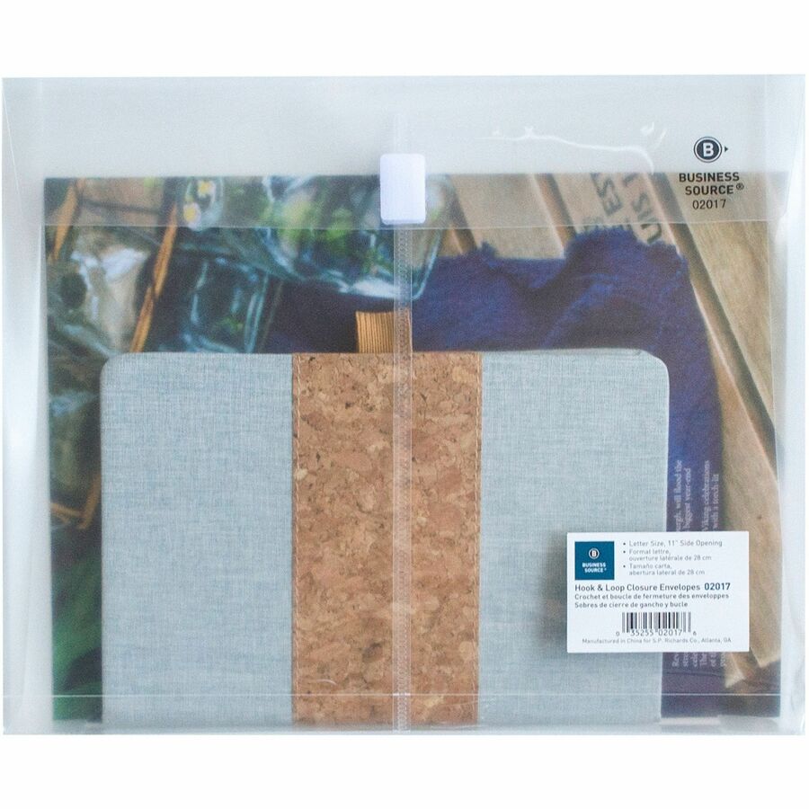 Image of Business Source 02017 File Pocket, 8 1/2" x 11", 1" Expansion, Clear, Hook & Loop Closure, Transfer Safe, 12 / Pack