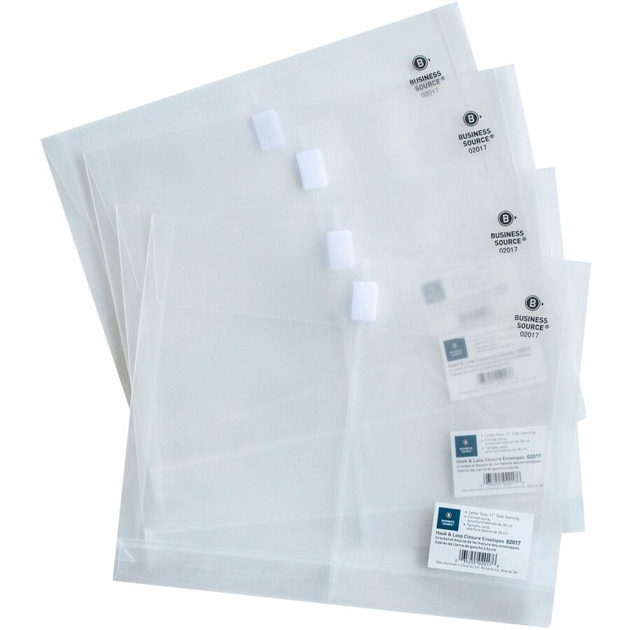 Image of Business Source 02017 File Pocket, 8 1/2" x 11", 1" Expansion, Clear, Hook & Loop Closure, Transfer Safe, 12 / Pack