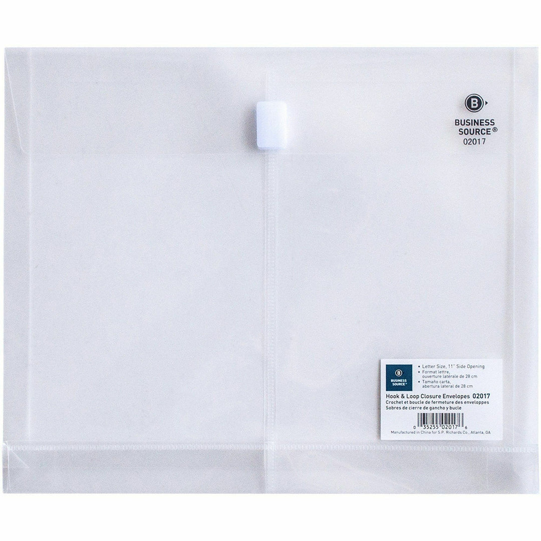 Image of Business Source 02017 File Pocket, 8 1/2" x 11", 1" Expansion, Clear, Hook & Loop Closure, Transfer Safe, 12 / Pack