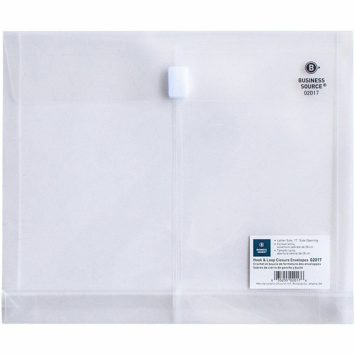 Image of Business Source 02017 File Pocket, 8 1/2" x 11", 1" Expansion, Clear, Hook & Loop Closure, Transfer Safe, 12 / Pack