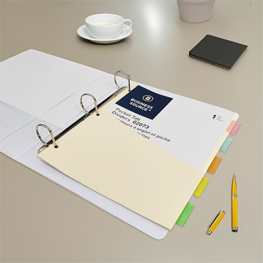 Image of Business Source Ring Binder Dividers,w/ Pocket,11"x9",5/ST,Buff Stock/AST