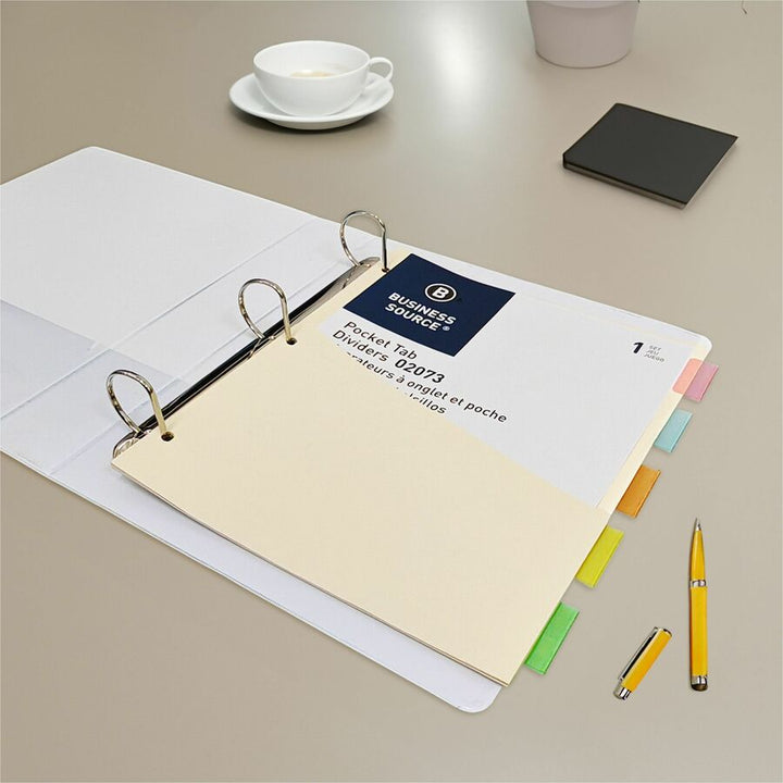 Image of Business Source Ring Binder Dividers,w/ Pocket,11"x9",5/ST,Buff Stock/AST