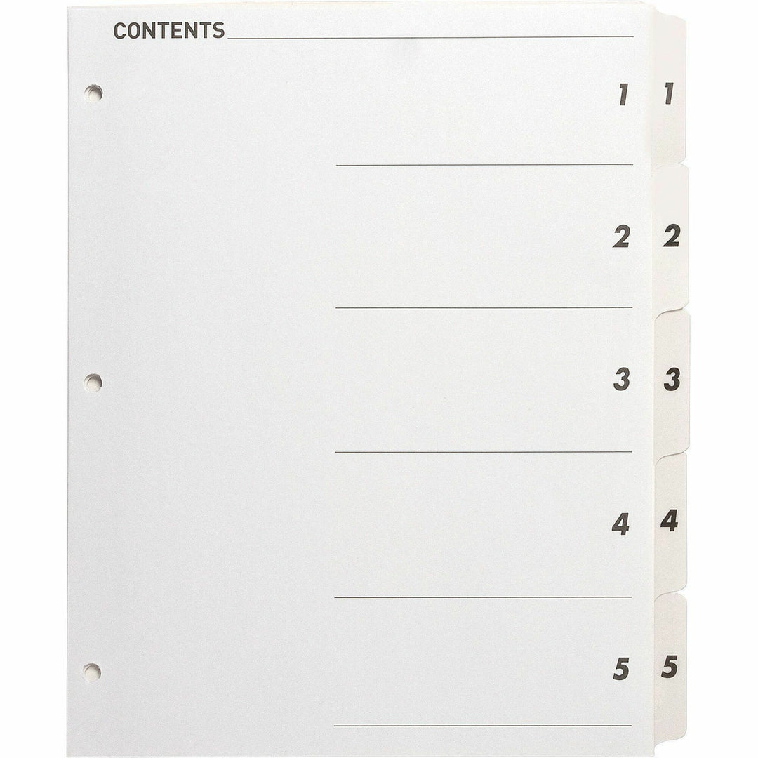 Image of Business Source Index Dividers,w/TOC Page,1-5, 5 Tabs/ST,11"x8-1/2",White