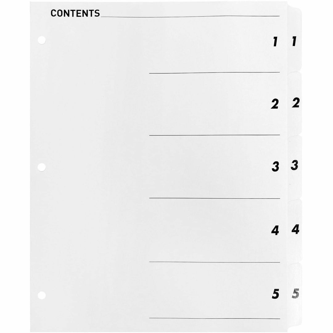 Image of Business Source Index Dividers,w/TOC Page,1-5, 5 Tabs/ST,11"x8-1/2",White