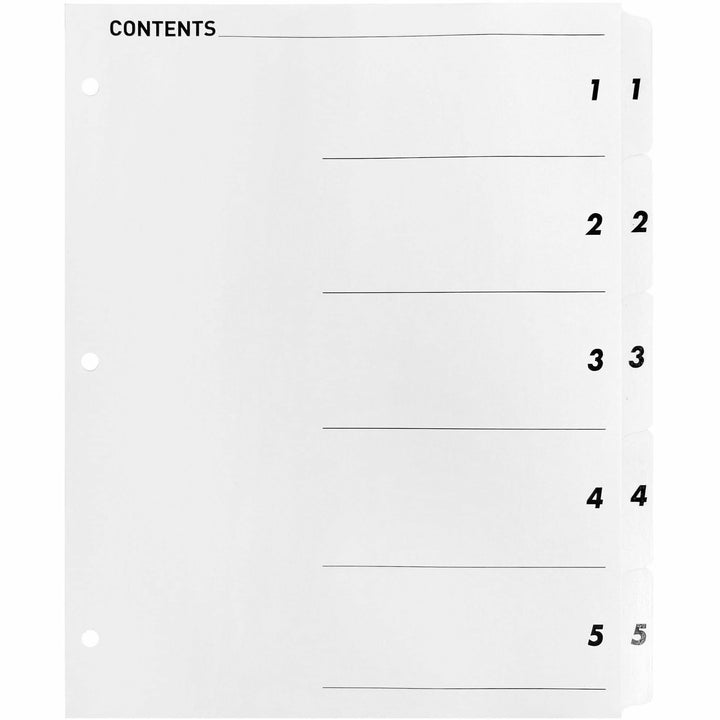 Image of Business Source Index Dividers,w/TOC Page,1-5, 5 Tabs/ST,11"x8-1/2",White