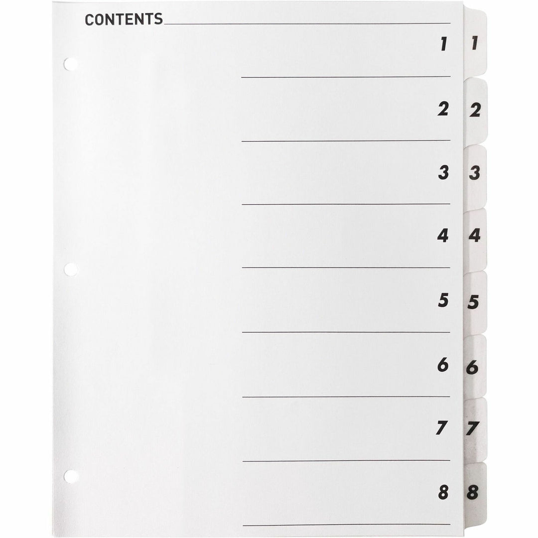 Image of Business Source Index Dividers,w/TOC Page,1-8, 8 Tabs/ST,11"x8-1/2",White
