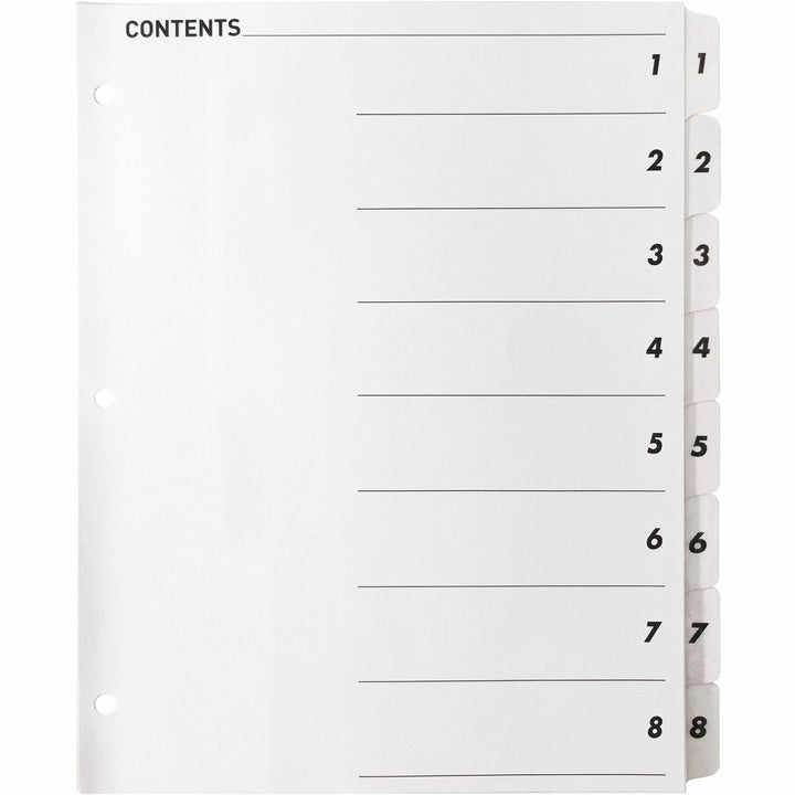 Image of Business Source Index Dividers,w/TOC Page,1-8, 8 Tabs/ST,11"x8-1/2",White